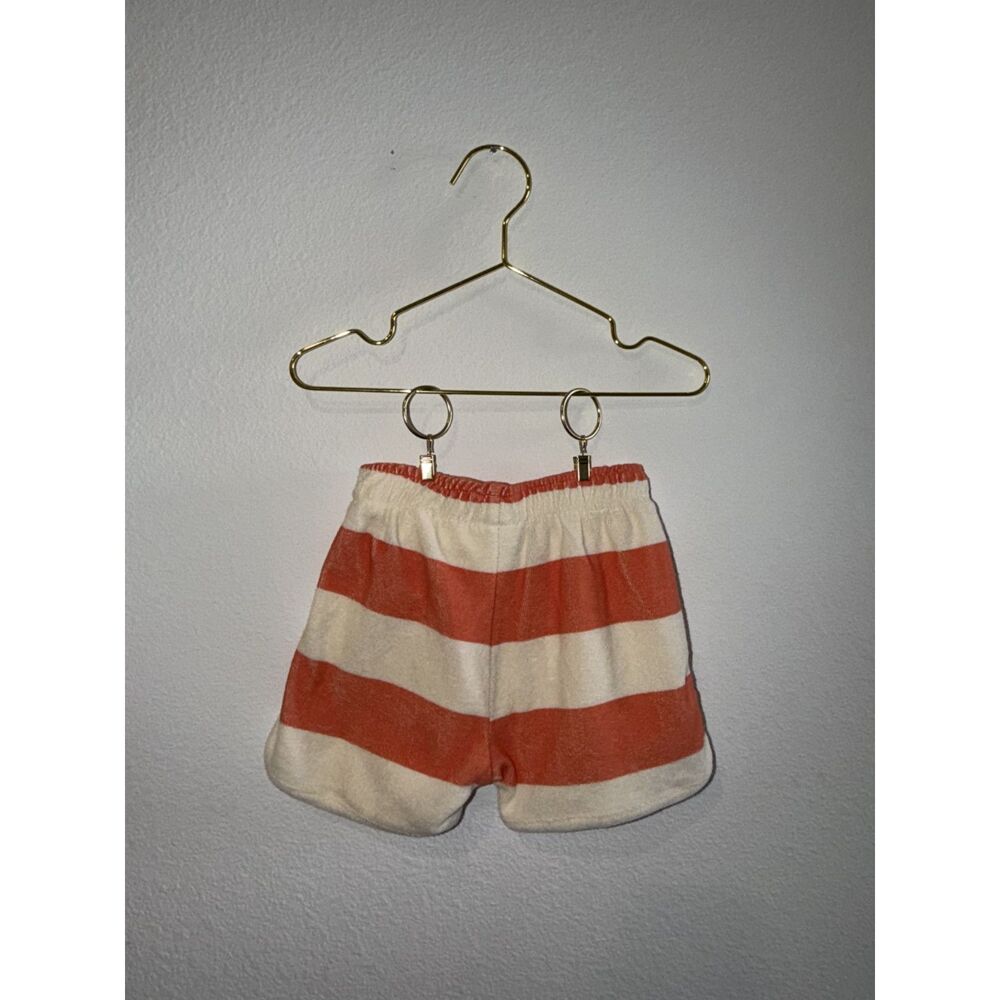 Terrycloth cream & orange horizontal stripe shorts